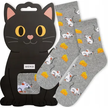 Dámské ponožky SOXO dětské ponožky v krabičce, dárek pro dívku, motiv kočka, velikost 35-38