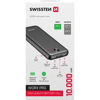 Powerbanka Powerbank Swissten 10 000 mAh, černý