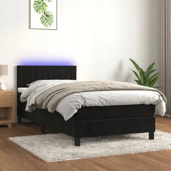 Postel VidaXL Kontinentální postel s matrací a LED osvětlením, černý samet 90x190 cm