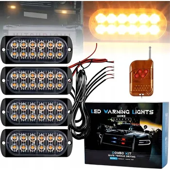 Maják 4x ORANŽOVÁ LED STROBOSKOPICKÁ SVĚTLA VÝSTRAŽNÁ MAJÁK AUTOPŘEPRAVNÍK 12V S DÁLKOVÝM OVLÁDÁNÍM