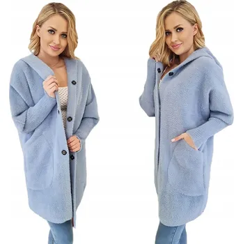 Dámský kabát Kabát Soprato modrý oversize s kapucí ke kolenům