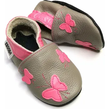Capáčky EBOOBA Kožené capáčky s koženou podrážkou šedé s motýlky 6-12 měsíců Šedá 21