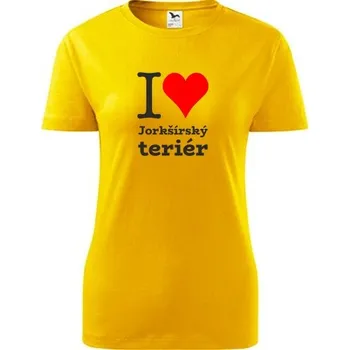 Dámské tričko Žluté dámské tričko I love Jorkšírský teriér - dárek pro pejskařku - barva žlutá - velikost L
