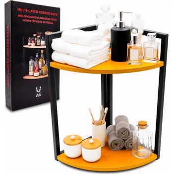 police Rohová koupelnová police dvoupodlažní volně stojící kov dřevo 42 cm