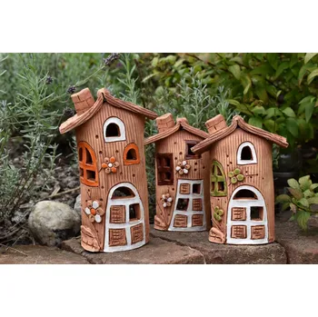 Zahradní dekorace Supeko svícen keramický 20 cm chaloupka barevná