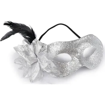 Karnevalová maska Karnevalová maska - škraboška s peřím, malé, 3 stříbrná