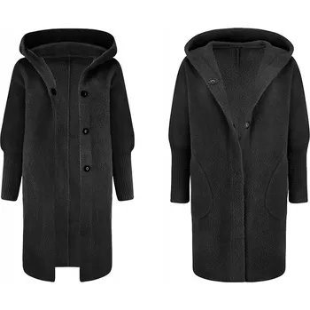 Dámský kabát Kabát Soprato černý oversize s kapucí ke kolenům