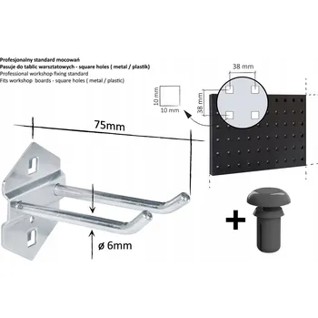 Obraz Háčky na nářadí, háky na panely na nářadí - dvojitý hák 75 mm