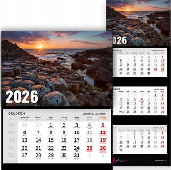 Kalendář TRÍDÍLNÝ NÁSTĚNNÝ KALENDÁŘ 2026 - KRAJINA PŘÍRODA SKALNATÉ POBŘEŽÍ VZOR