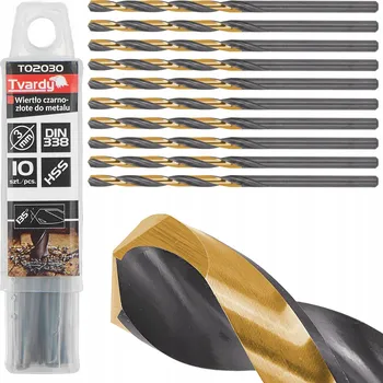 Vrták VRTÁKY DO KOVU HSS 3.00MM ČERNO-ZLATÉ SPIRÁLOVÉ PRAVOŘEZNÉ 10 KS