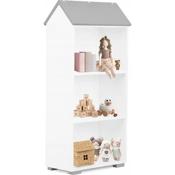 Knihovna Bílý dětský REGÁL na KNIHY a HRAČKY, domeček ze dřeva KONSIMO PABIS