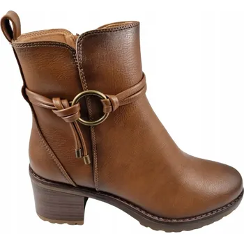 Dámské kozačky Dámské hnědé DÁMSKÉ KOTNÍKOVÉ BOTY POTOCKI na vysokém podpatku 25-12527 EKO KŮŽE