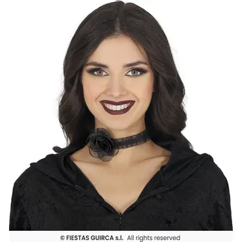 Náhrdelník Černý choker - náhrdelník s růží