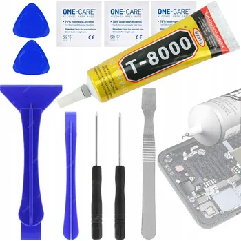Průmyslové lepidlo LEPIDLO T-8000 50ml UNIVERZÁLNÍ MONTÁŽNÍ + SADA NÁŘADÍ PRO OPRAVY TELEFONŮ 10 DÍLŮ