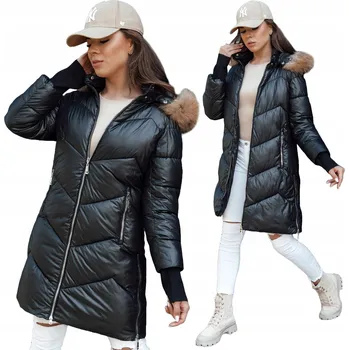 DLOUHÁ DÁMSKÁ ZIMNÍ BUNDA PROŠÍVANÁ S KAPUCÍ ty4499 - S