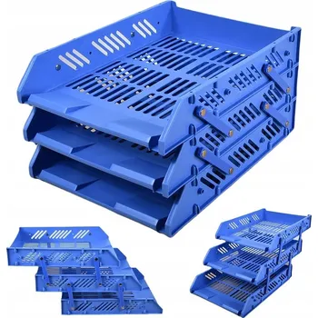 ZÁSUVKY NA DOKUMENTY POLICE POŘADAČ NA STŮL 3 ÚROVNĚ MODRÉ