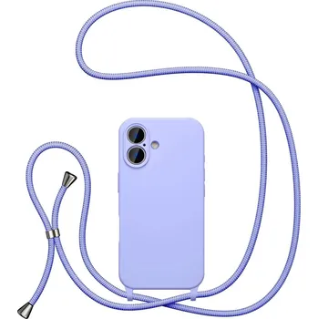 Pouzdro na mobilní telefon Silikonový kryt se šňůrkou a ochranou fotoaparátu pro iPhone 16 Barva: Levandulová
