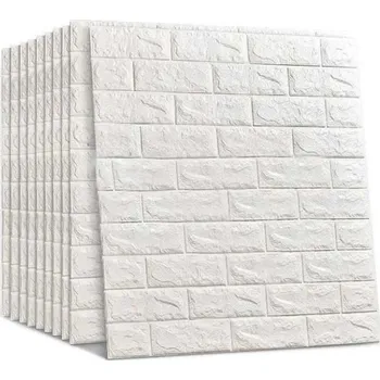 Tapeta 3D samolepicí pěnová tapeta na zeď – bílá cihla, 77 × 70 cm, sada 10 ks