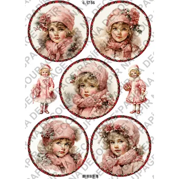 Umělecký papír Rýžový a soft papír na decoupage - Děti viktoriánské zimní - KB01756 Materiál: Soft, Rozměr: A4