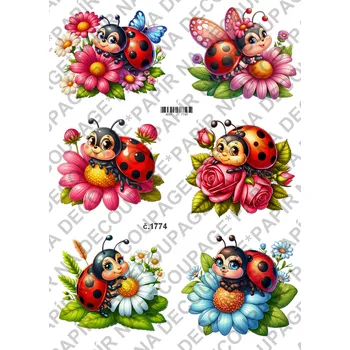 Umělecký papír Rýžový a soft papír na decoupage - Berušky - KB01774 Materiál: Soft, Rozměr: A4