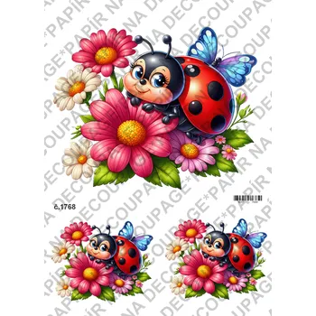 Umělecký papír Rýžový a soft papír na decoupage - Berušky - KB01768 Materiál: Rýžový papír, Rozměr: A4