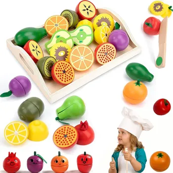 Dřevěná hračka Dřevěná zelenina a ovoce na krájení pro děti - velká sada
