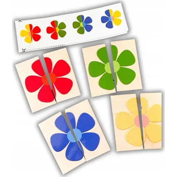 Dřevěná hračka Barevné kytičky, půlky květů, dřevěná skládačka pro reprodukci