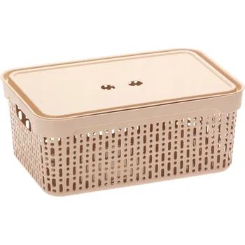 Úložný box KOŠÍK BOX ORGANIZÉR AŽUROVÝ S VÍKEM MORSETTA BÉŽOVÝ 29,5×20.5×12cm L