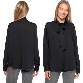 Dámská košile Dámská košile Moraj černá 100% viskóza dlouhý rukáv s mašle S