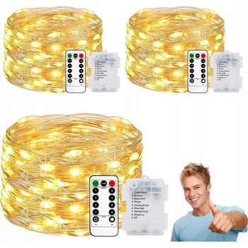 Vánoční dekorace DRÁTKOVÉ LED SVĚTÝLKA 10M 100 LED BÍLÁ TEPLÁ NA BATERIE MIKRO SVĚTLA