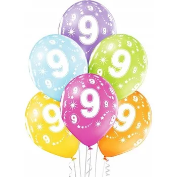 Balónek Balónky s potiskem potiskem číslice 9, 6 ks vícebarevné