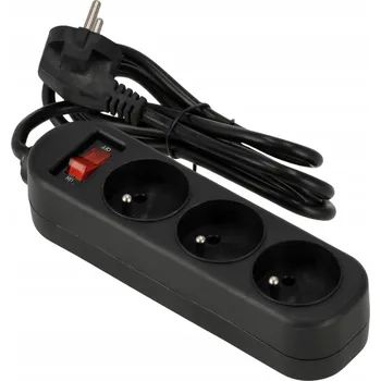 Napájecí kabel Prodlužovací Kabel 5 m zásuvková lišta UZEMNĚNÍ 3x250 V 3 zásuvky vypínač 16 A