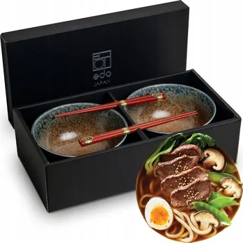 Sada misek s hůlkami Edo Japan, modro-hnědá, 17 cm, 2 kusy