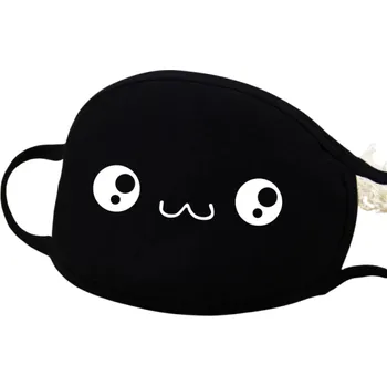 Karnevalová maska Černá unisex zimní bavlněná poloobličejová maska s kresleným vzorem roztomilého obličeje teplá zahušťovací proti prachu ochranná maska