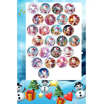 Jedlá dekorace na dort Cukrárna VeHa s.r.o. – Fondánový list s výřezem: Vánoční Hello Kitty – 25 koleček (⌀ 4 cm)