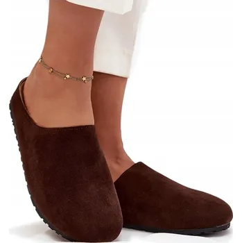 Dámské pantofle Dámské NAZOUVÁKY na platformě, PAPUČE , Eko semiš, čokoládová 37