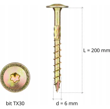 Vrut Tesařské Tesařské vruty pro dřevěné vazníky, Torx 6x200, 10 Ks
