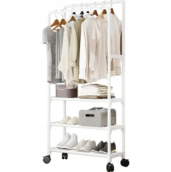 Věšák STOJANOVÝ VĚŠÁK NA KOLEČKÁCH na oblečení a boty, bílý