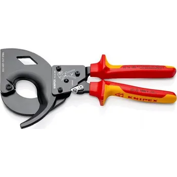 Ruční nářadí Knipex 95 36 280 - Nůžky na kabely 280mm, Cu a Al, pr.380mm2 s rohatkou a západkou, lakované, izolované 1000V VDE, Bi-plast rukoje
