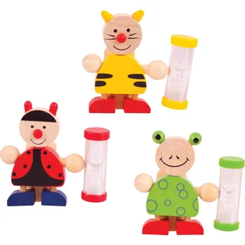 Dřevěná hračka Bigjigs Toys Stojánek na kartáček s přesýpacími hodinami 1 ks