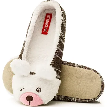 Dámská obuv Domácí balerínky zvířátka pantofle ve tvaru medvídka ATTRACTIVE vel. 38/39 -