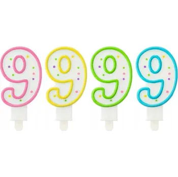 Dortová svíčka Tortová SVÍČKA číslice "9" NAROZENINOVÁ s barevnými PUNTÍKY 7,5 cm VELMI PĚKNÁ