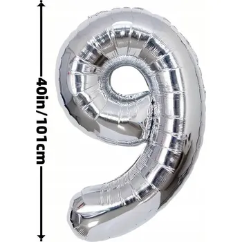 Balónek Fóliový balónek ČÍSLICE 9 Narozeninová oslava Stříbrný 100 cm (40 palců)