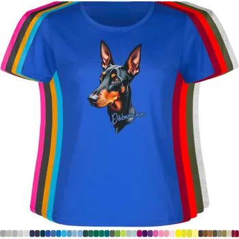 Dámské tričko damske-levne-bavlnene-tricko-digitalni-potisk-pes-dobrman Barva: Royal blue - královsky modrá, velikost: XS