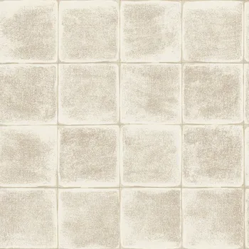 Tapeta TAPETA BÉŽOVÁ ČTVERCE S EFEKTEM ODĚREK VZHLED DLAŽDIC