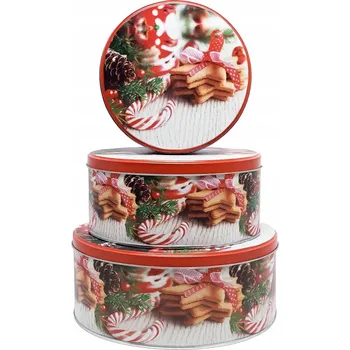 Dóza na potraviny Kovová dóza na cukroví, vánoční, 3 ks, Veselé Vánoce, Gnóm