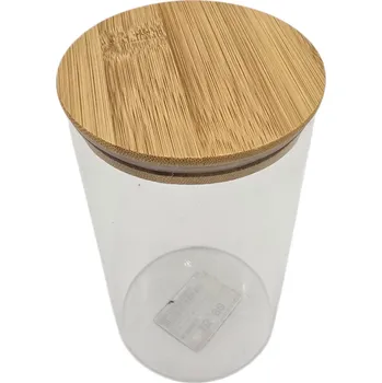Dóza na potraviny NÁDOBA ZAVAŘOVACÍ SKLENICE ZAVAŘOVACÍ SKLENIČKA S VÍKEM NA POTRAVINY BAMBUS 15 x 8 CM