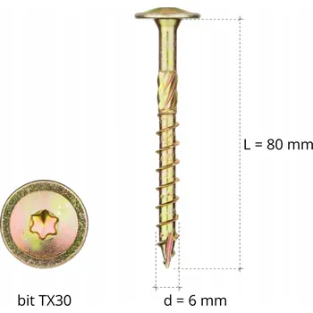 Vrut Tesařské vruty talířové do dřeva, hlava Torx 6x80 mm, 5 ks