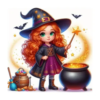 Nažehlovací obrázek - roztomilá čarodějka (18,0 x 17,0 cm)