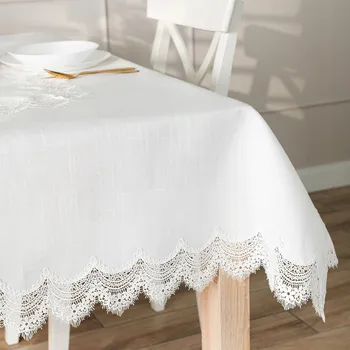 ubrus Bílý ubrus s květinovou krajkou 140x220 jarní dekorativní na stůl guipure